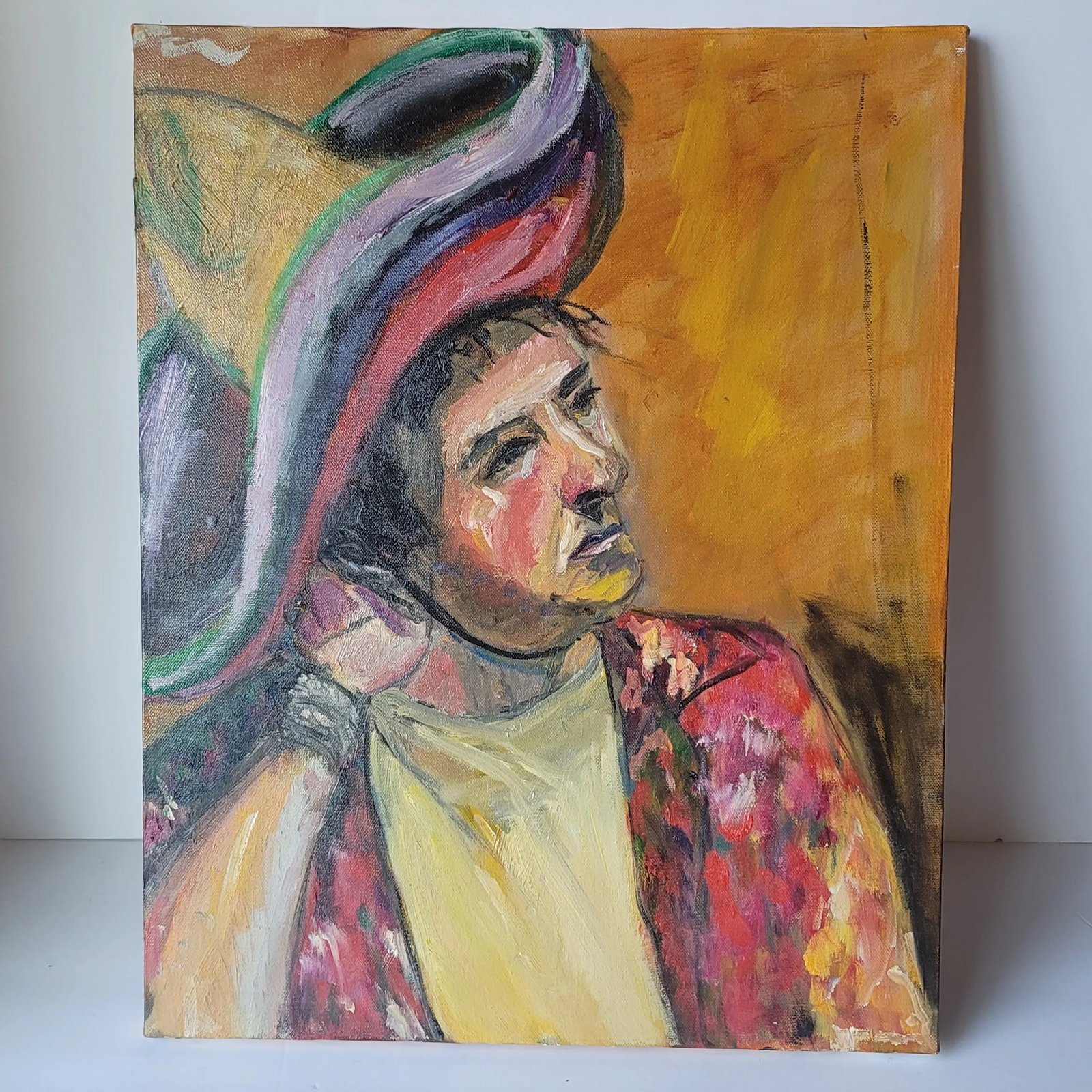 Late 20th Century Portrait "Man in Sombrero" Expressionist Oil Painting by Rosemary Rabut - 6