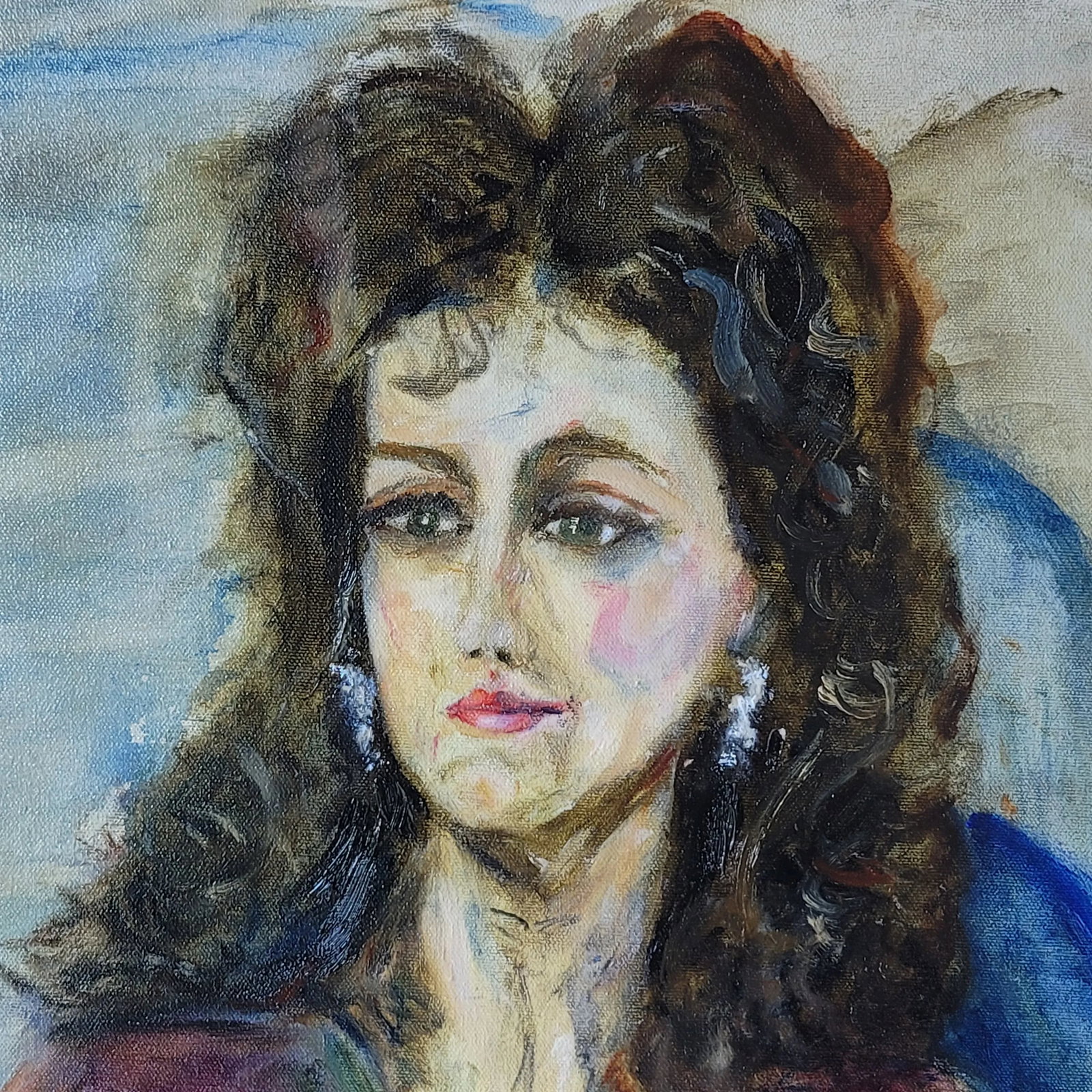 Portrait Woman With Earrings 1991 Oil Painting by Rosemary Rabut - 2