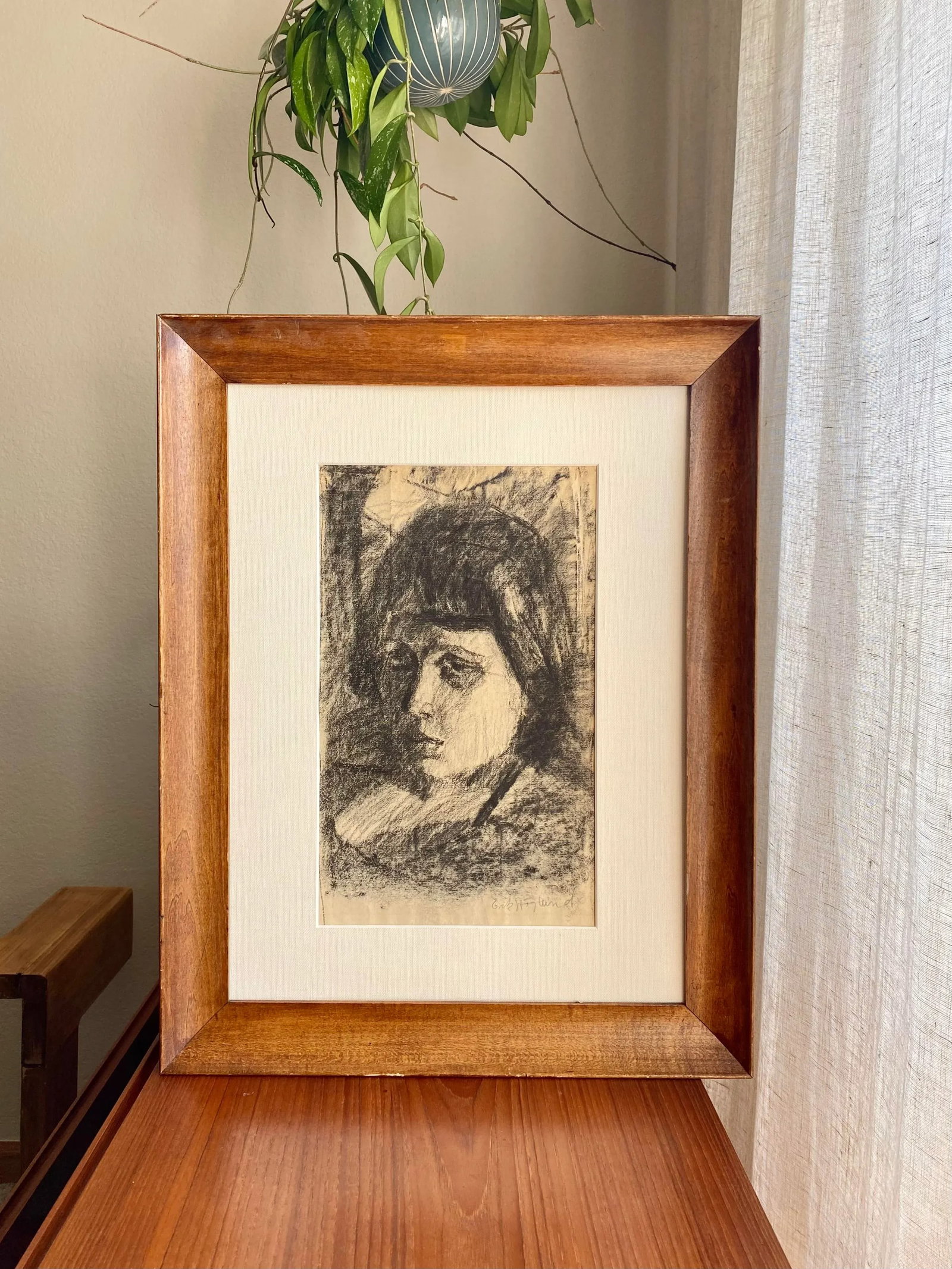1940s Evocative Charcoal Portrait of French Woman Original Painting/Drawing - 2