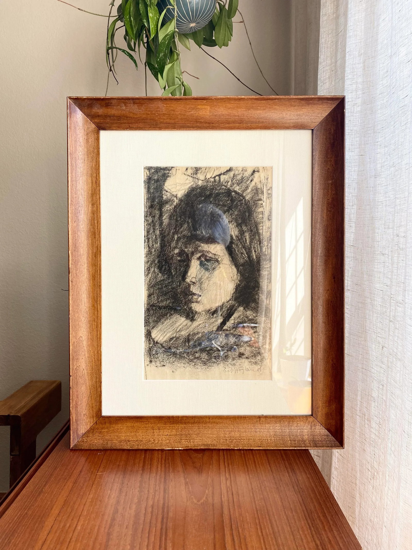 1940s Evocative Charcoal Portrait of French Woman Original Painting/Drawing - 3