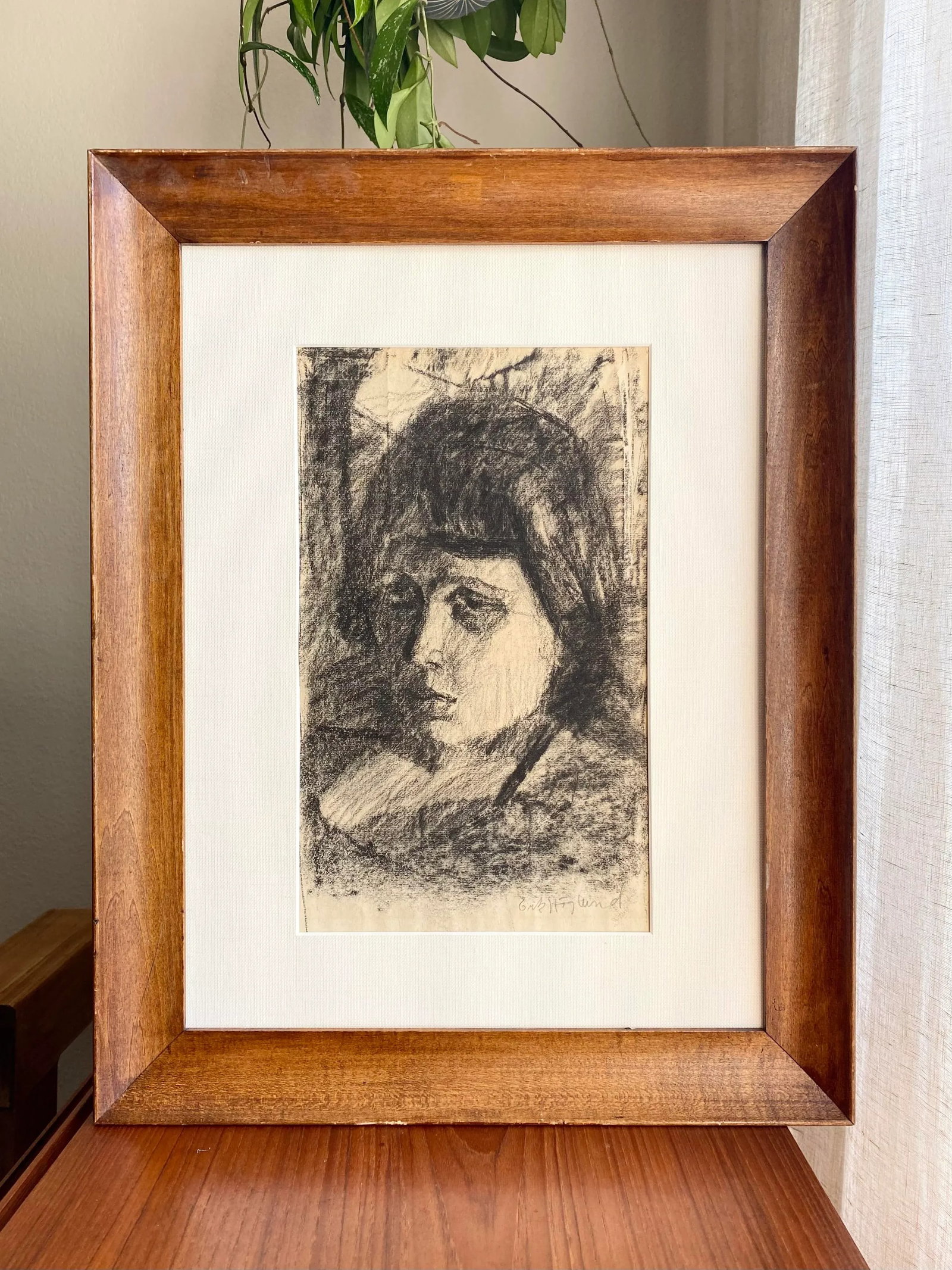 1940s Evocative Charcoal Portrait of French Woman Original Painting/Drawing - 6