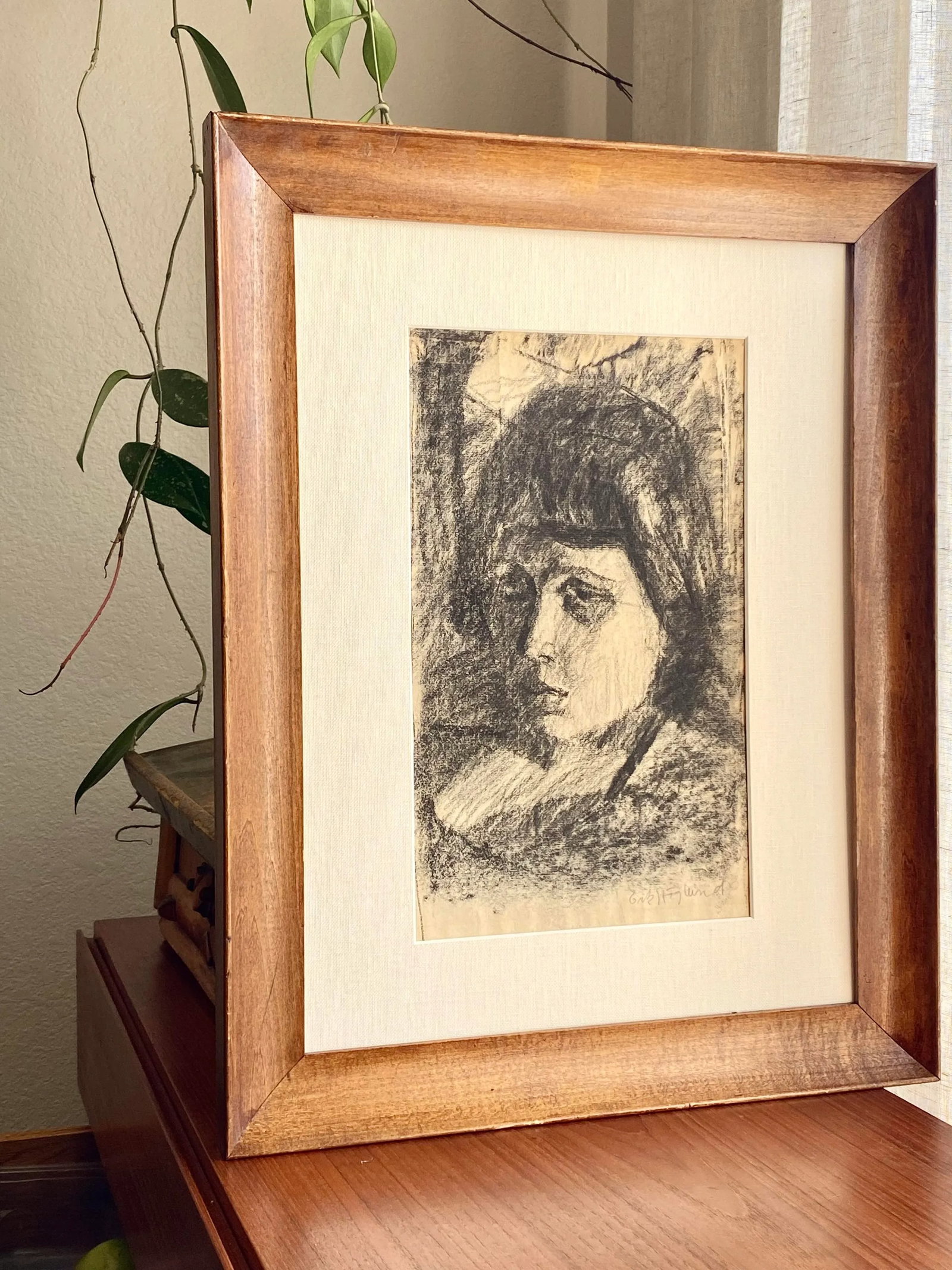 1940s Evocative Charcoal Portrait of French Woman Original Painting/Drawing - 7