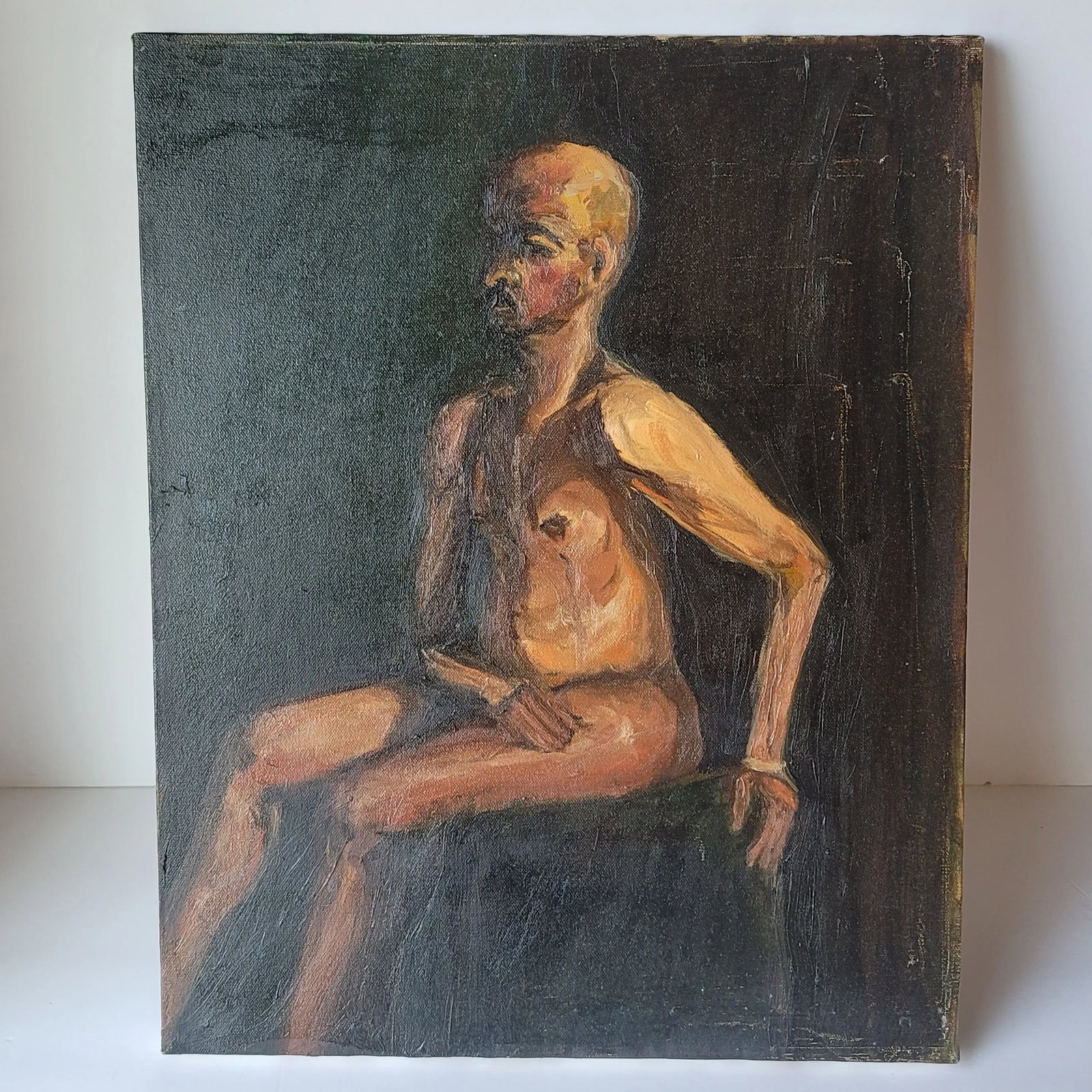 Early 21st Century Portrait "Nude Man With Mustache" Oil Painting by Rosemary Rabut - 4