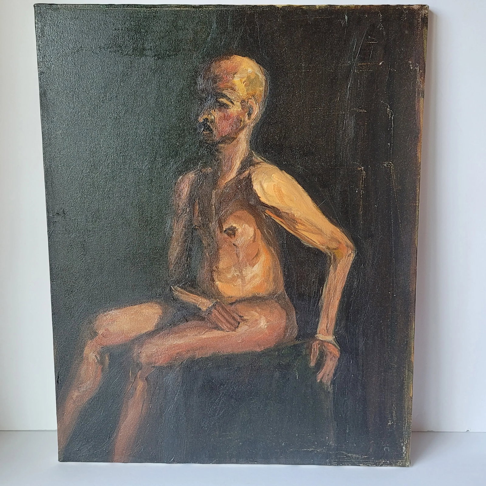 Early 21st Century Portrait "Nude Man With Mustache" Oil Painting by Rosemary Rabut - 6