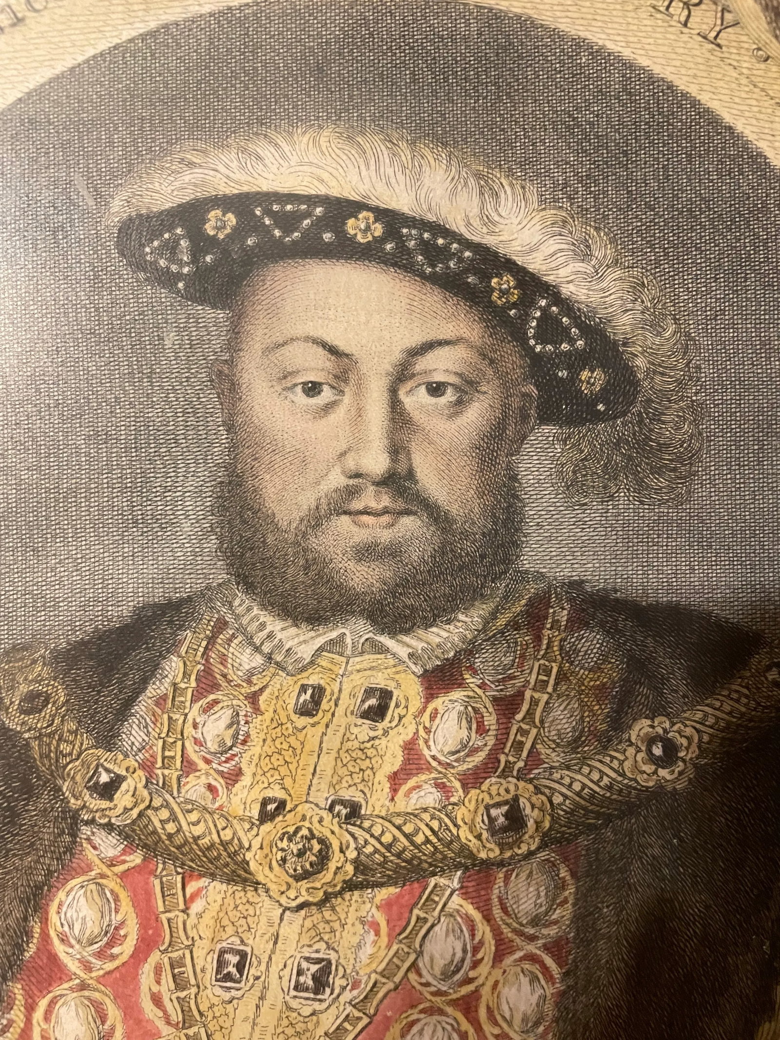 Framed Hand-Colored Print of King Henry VIII of England C.1750 - 4