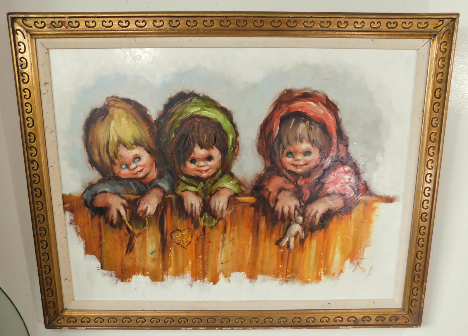 Frederick Dwight Kirsch (American 1899-1981) "Three Children" Oil Painting on Canvas Gold Wood Frame - 10