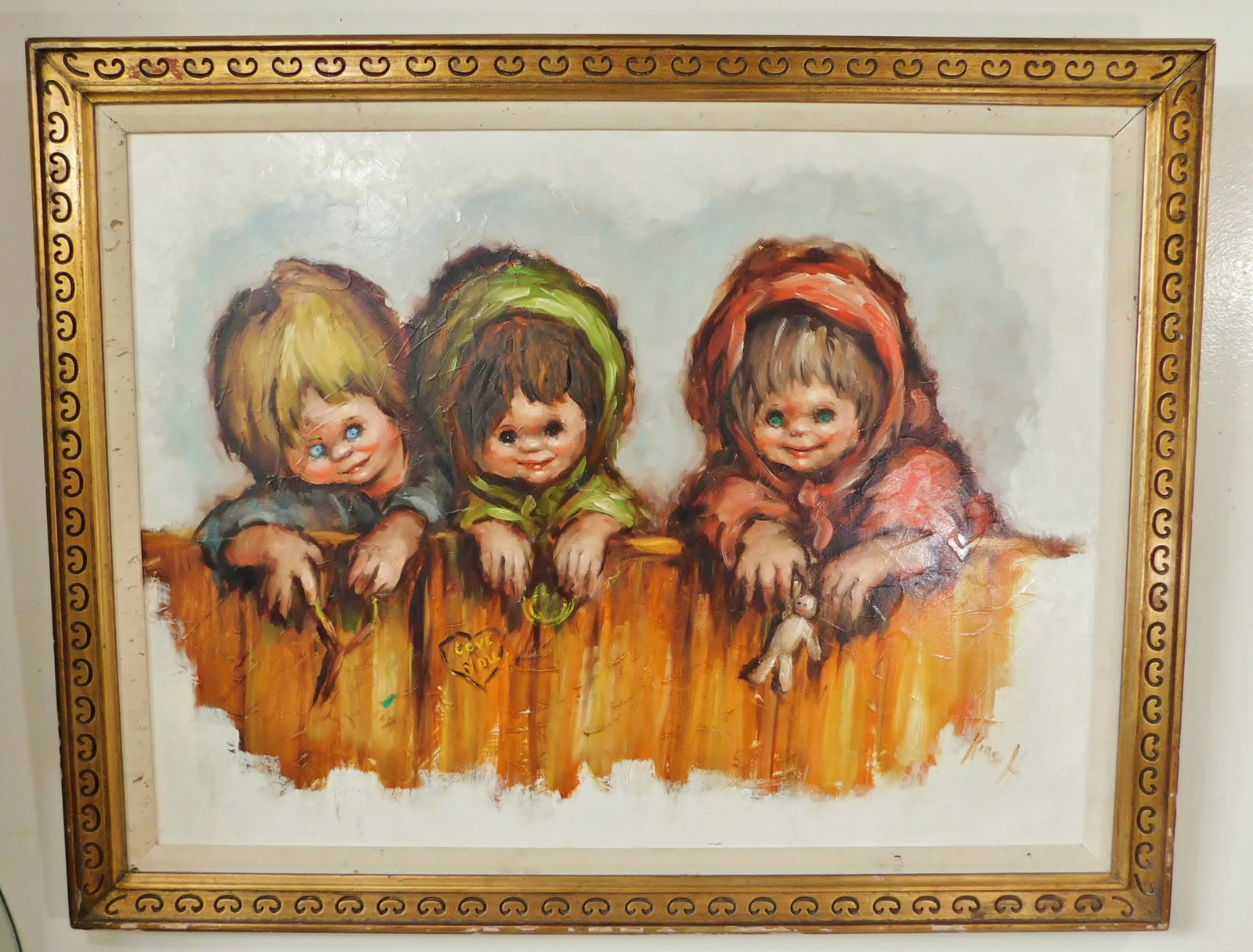 Frederick Dwight Kirsch (American 1899-1981) "Three Children" Oil Painting on Canvas Gold Wood Frame - 2