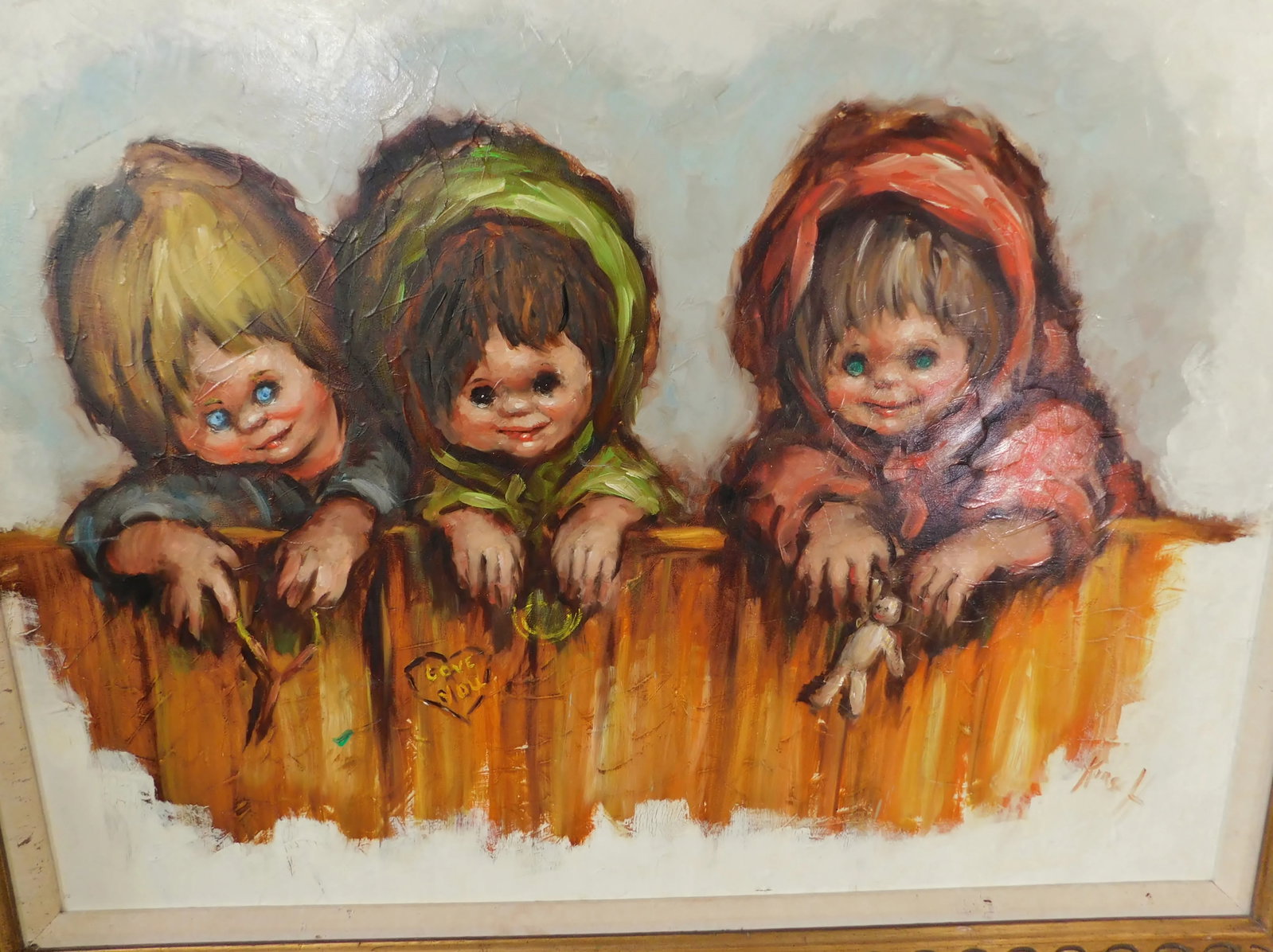 Frederick Dwight Kirsch (American 1899-1981) "Three Children" Oil Painting on Canvas Gold Wood Frame - 3