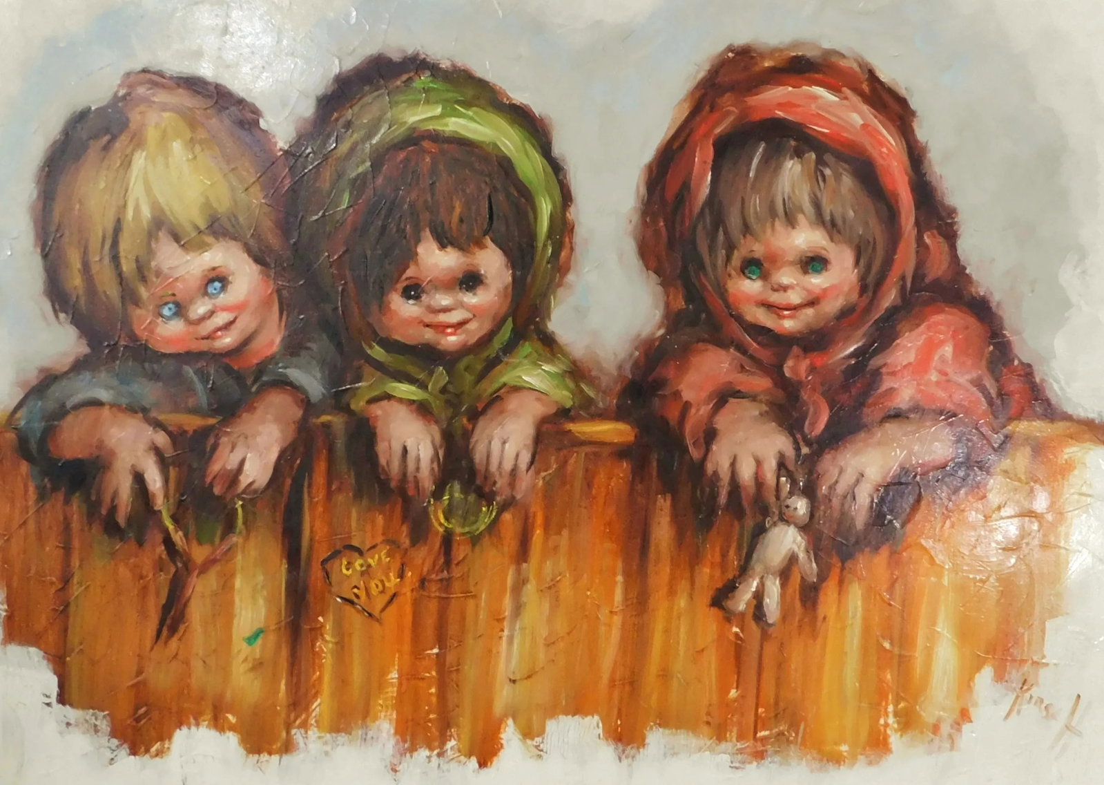 Frederick Dwight Kirsch (American 1899-1981) "Three Children" Oil Painting on Canvas Gold Wood Frame - 4