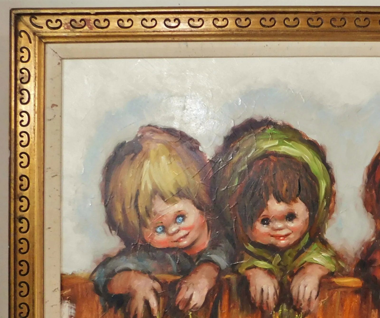 Frederick Dwight Kirsch (American 1899-1981) "Three Children" Oil Painting on Canvas Gold Wood Frame - 6