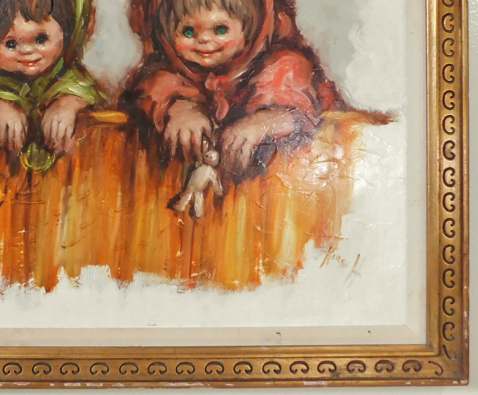 Frederick Dwight Kirsch (American 1899-1981) "Three Children" Oil Painting on Canvas Gold Wood Frame - 9