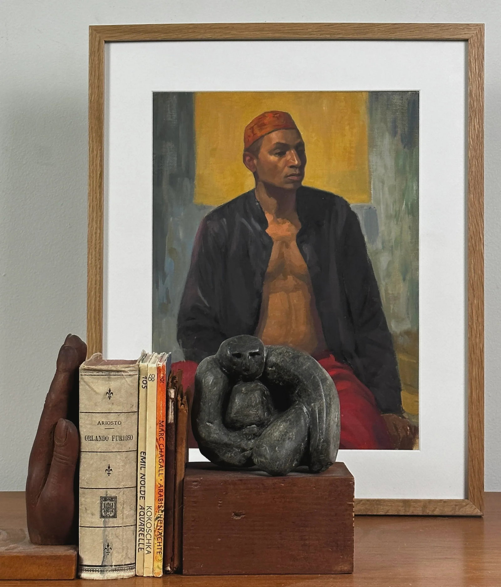 Vintage Realist Studio Portrait of Man Wearing a Taqiyah (C. 1960, Oil on Canvas Paper) - 2