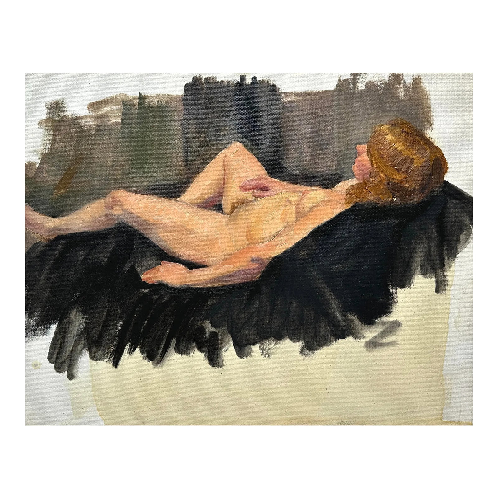 Vintage Reclining Female Nude Realist Study (C. 1960, Oil on Canvas Paper): Vintage Reclining Female Nude Realist Study (c. 1960, Oil on Canvas Paper). In very good condition with wear consistent with age. Size: 16 x 20 in Condition: Alterations: Original Condition Unaltered