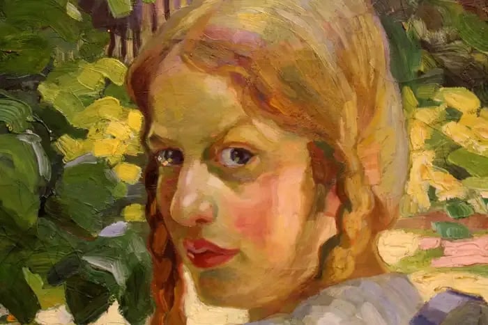 Portrait of a Girl Sitting in a Summer Garden Oil on Canvas Painting - 3