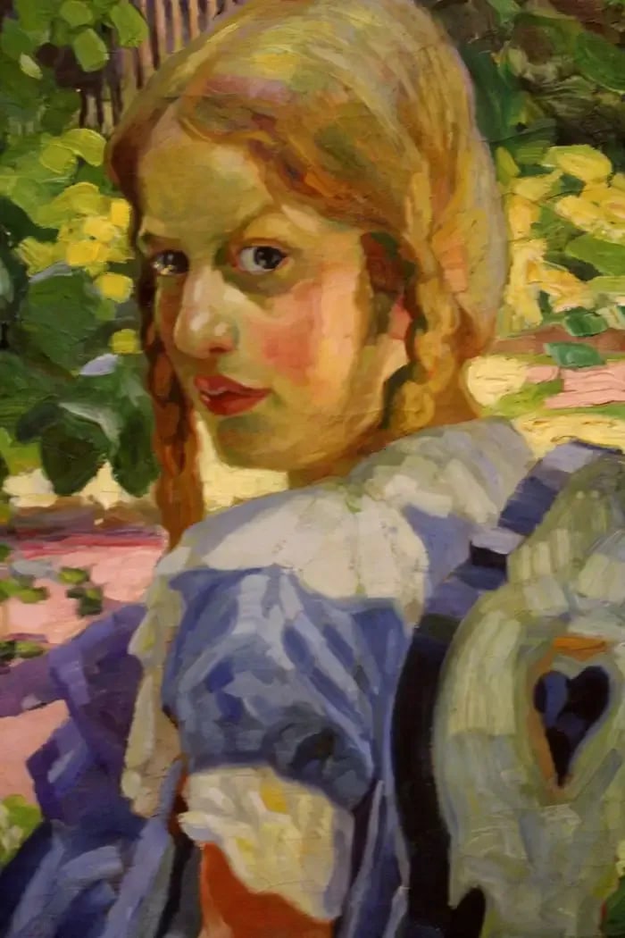 Portrait of a Girl Sitting in a Summer Garden Oil on Canvas Painting - 5