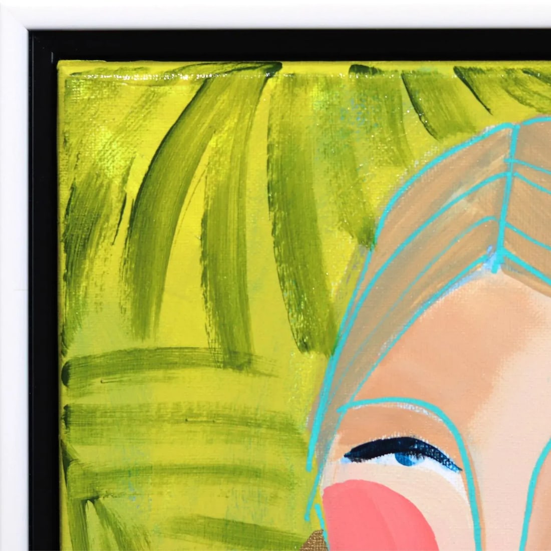 Miss Priss Palms 1 - Framed Original Figurative Abstract Portrait on Green Artwork by Lindsey McCord - 2