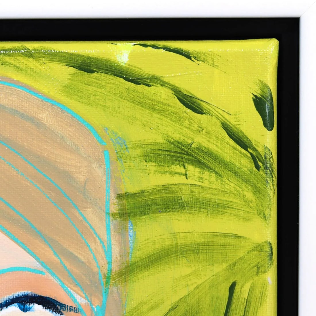Miss Priss Palms 1 - Framed Original Figurative Abstract Portrait on Green Artwork by Lindsey McCord - 3