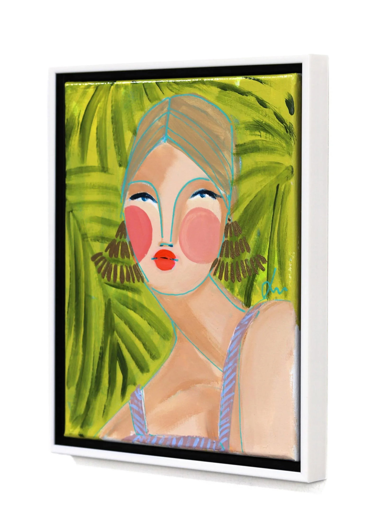 Miss Priss Palms 1 - Framed Original Figurative Abstract Portrait on Green Artwork by Lindsey McCord - 7