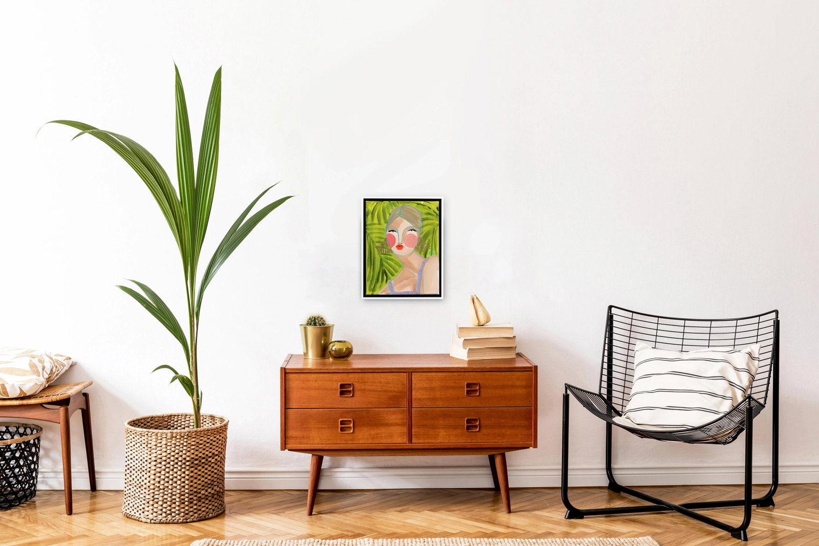 Miss Priss Palms 1 - Framed Original Figurative Abstract Portrait on Green Artwork by Lindsey McCord - 9