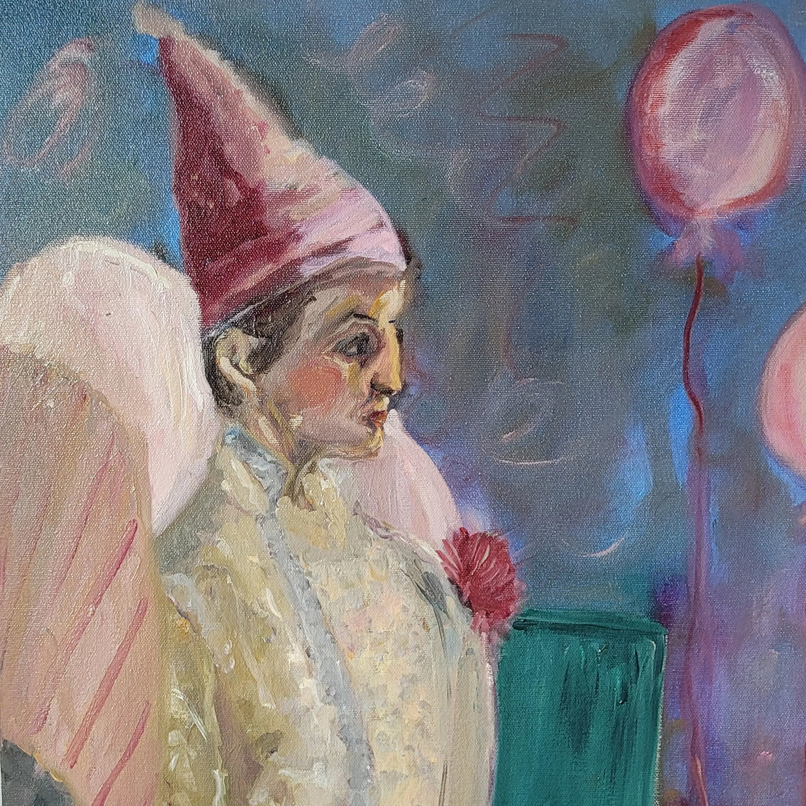 1990s Expressionist Portrait Oil Painting on Canvas by Rosemary Rabut - 3