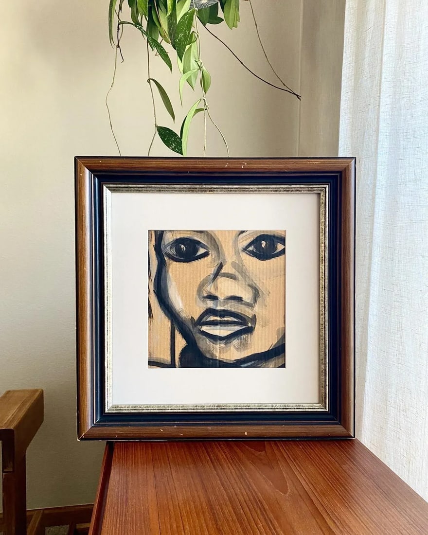 Contemporary Modernist Framed Neutral Palette Portrait With Expressive Eyes - 3