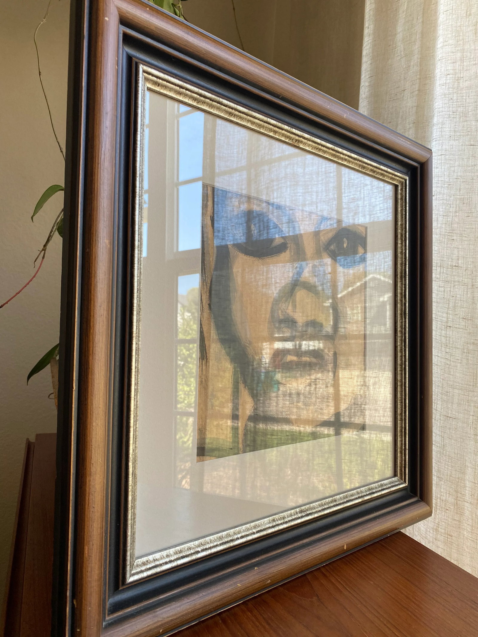 Contemporary Modernist Framed Neutral Palette Portrait With Expressive Eyes - 4