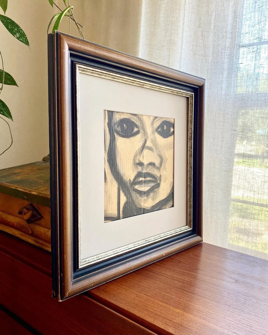 Contemporary Modernist Framed Neutral Palette Portrait With Expressive Eyes - 5