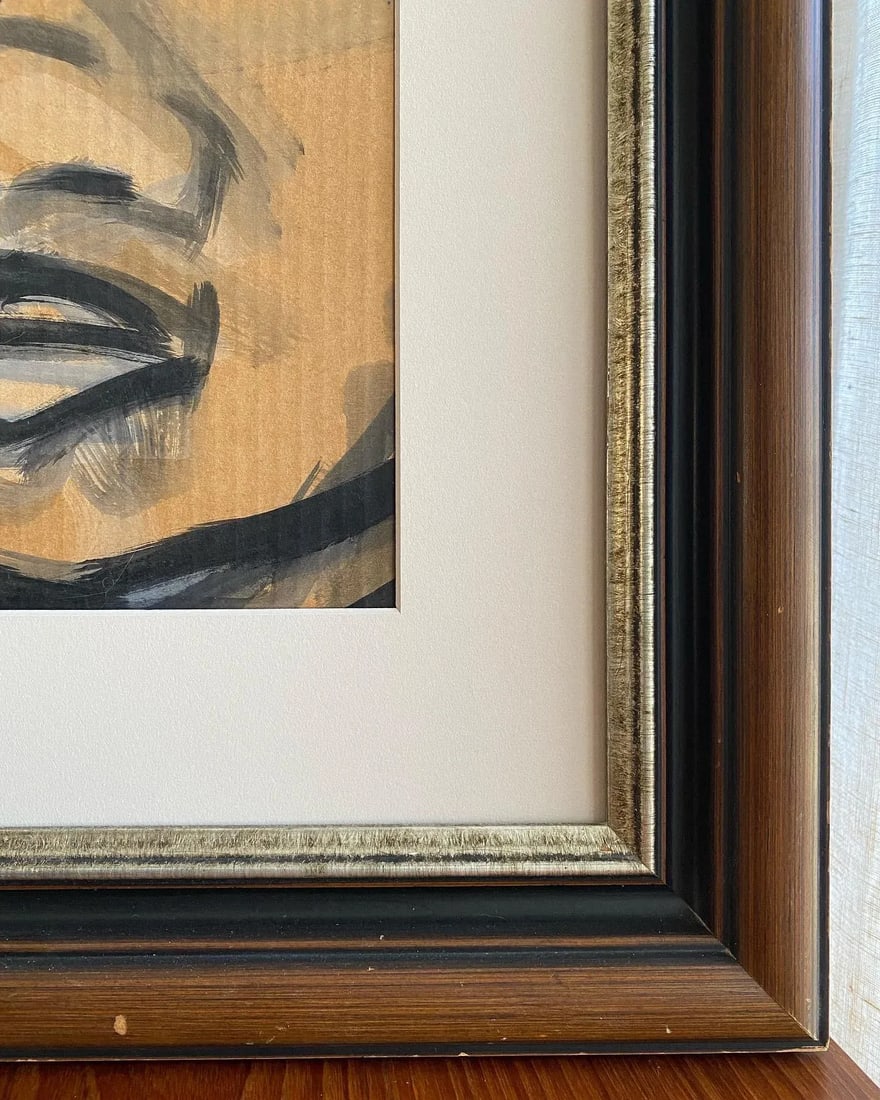 Contemporary Modernist Framed Neutral Palette Portrait With Expressive Eyes - 6
