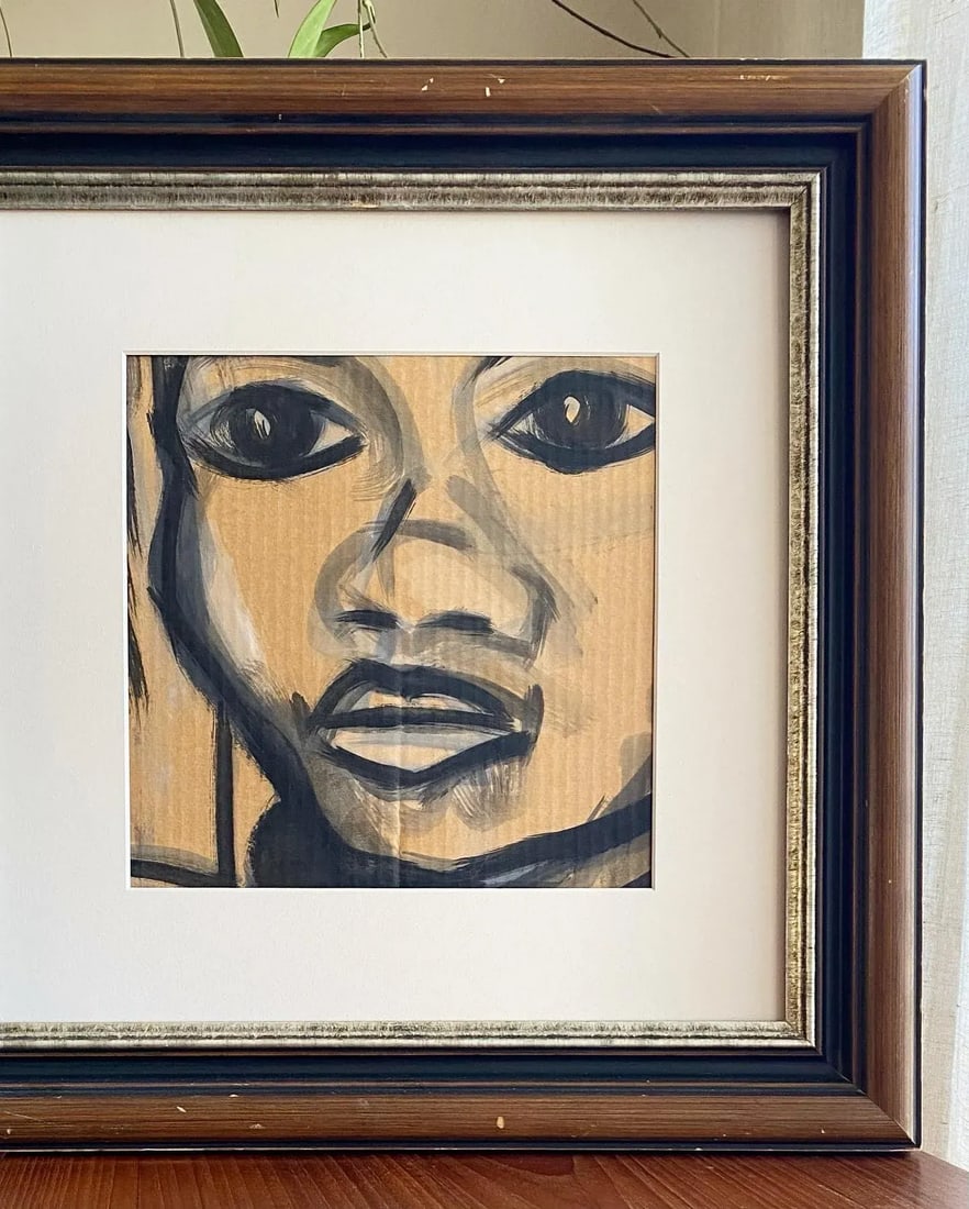 Contemporary Modernist Framed Neutral Palette Portrait With Expressive Eyes - 7