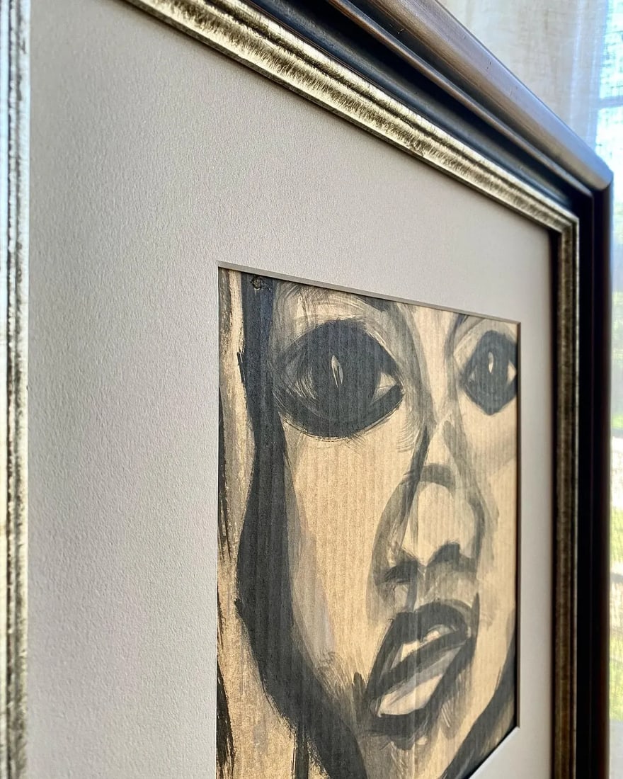 Contemporary Modernist Framed Neutral Palette Portrait With Expressive Eyes - 8