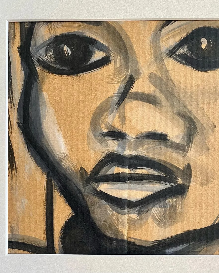 Contemporary Modernist Framed Neutral Palette Portrait With Expressive Eyes - 9