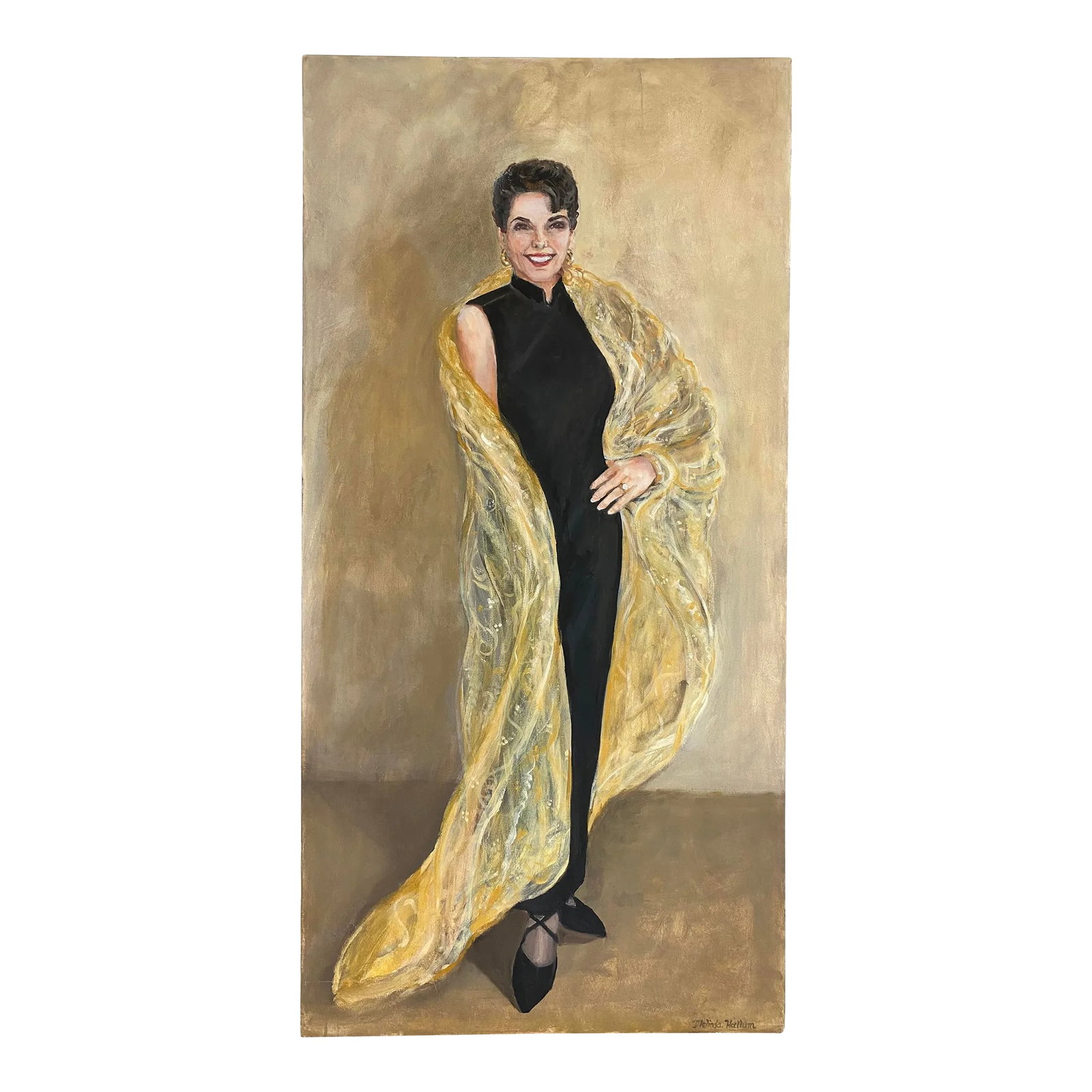 Glamorous Portrait of Elegant Woman - Original Painting on Canvas: An original painting of elegant woman; unframed and in excellent condition. Condition: Alterations: Original Condition Unaltered Imperfections: Some Imperfections Condition Notes: Excellent condition