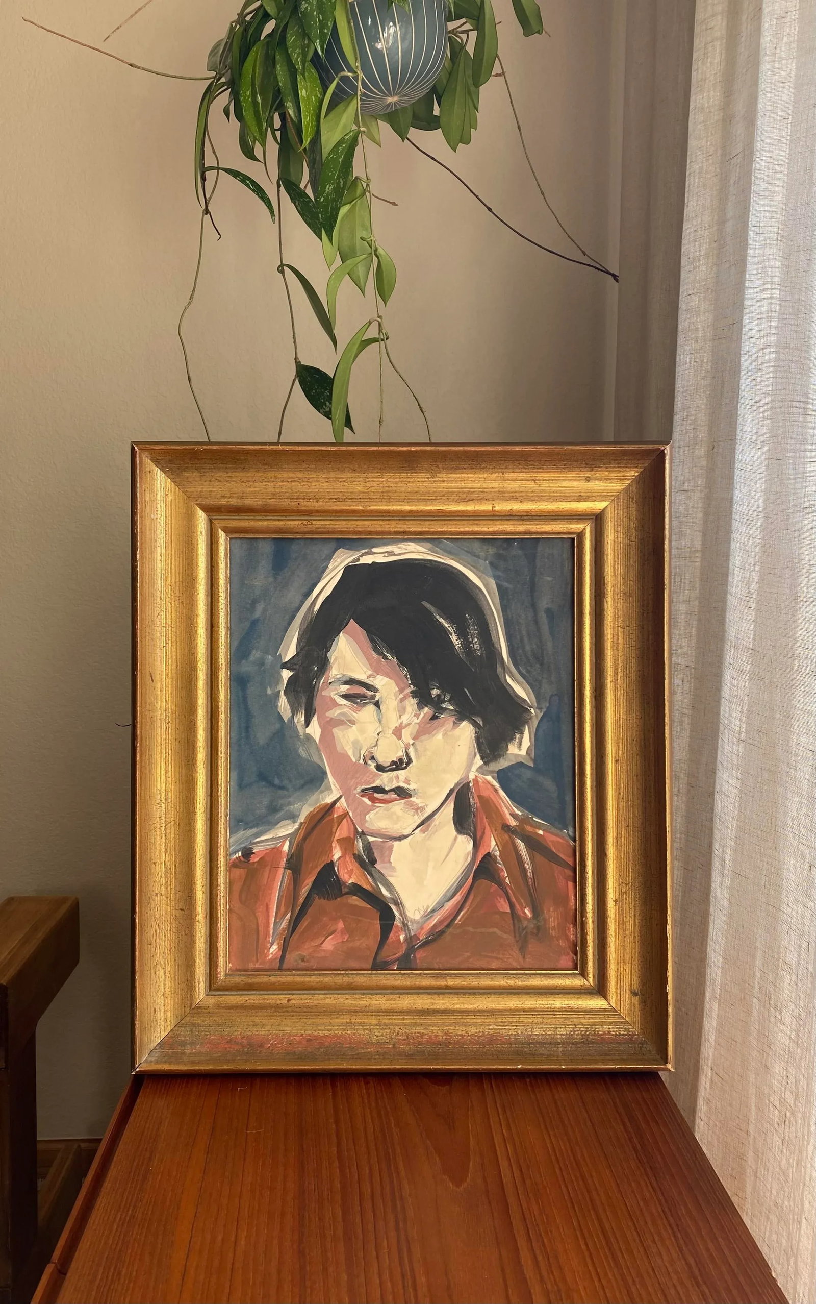 Contemporary 1980s Original Painting Portrait of Stylish Brunette Woman - 4