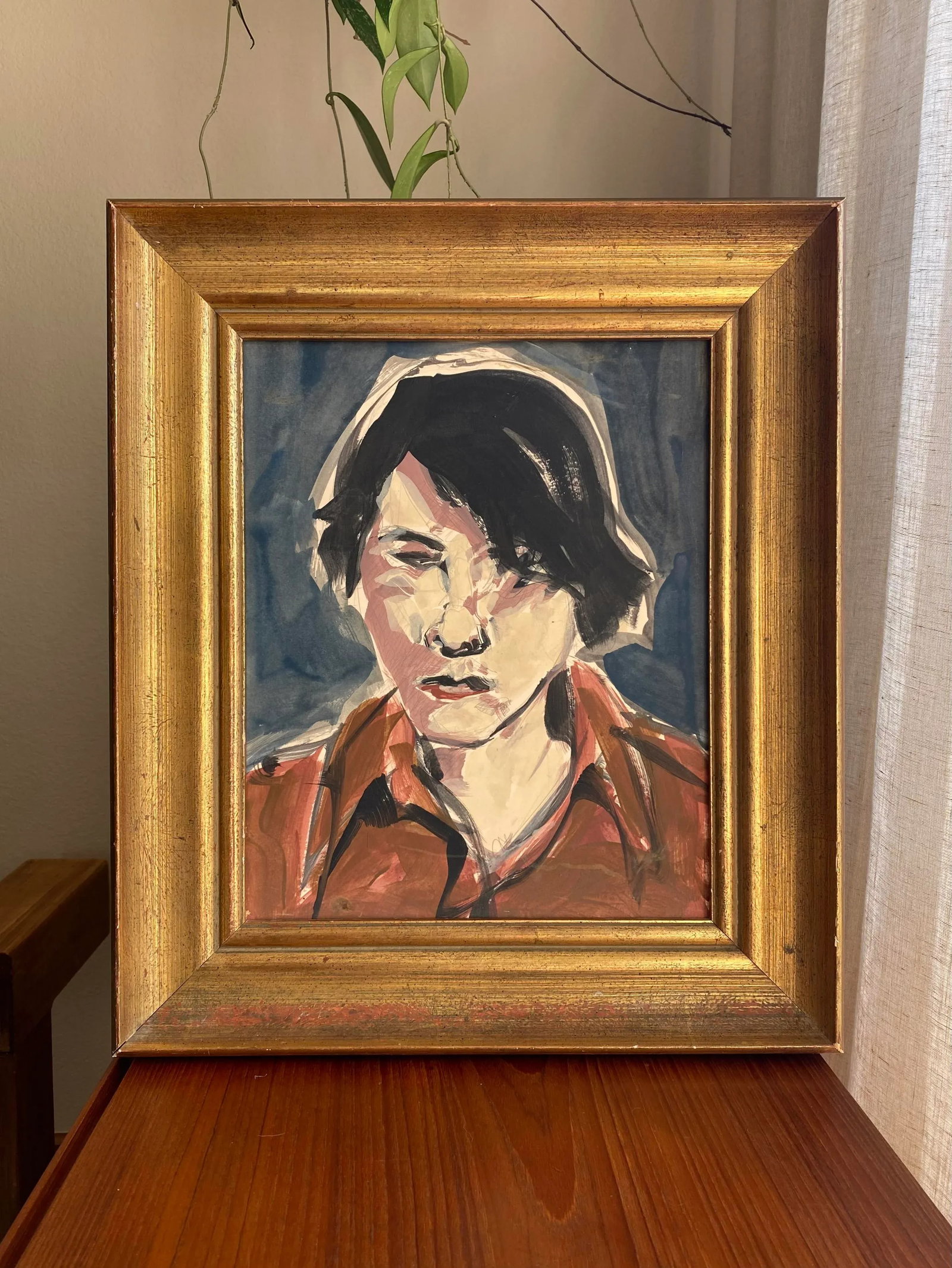 Contemporary 1980s Original Painting Portrait of Stylish Brunette Woman - 5
