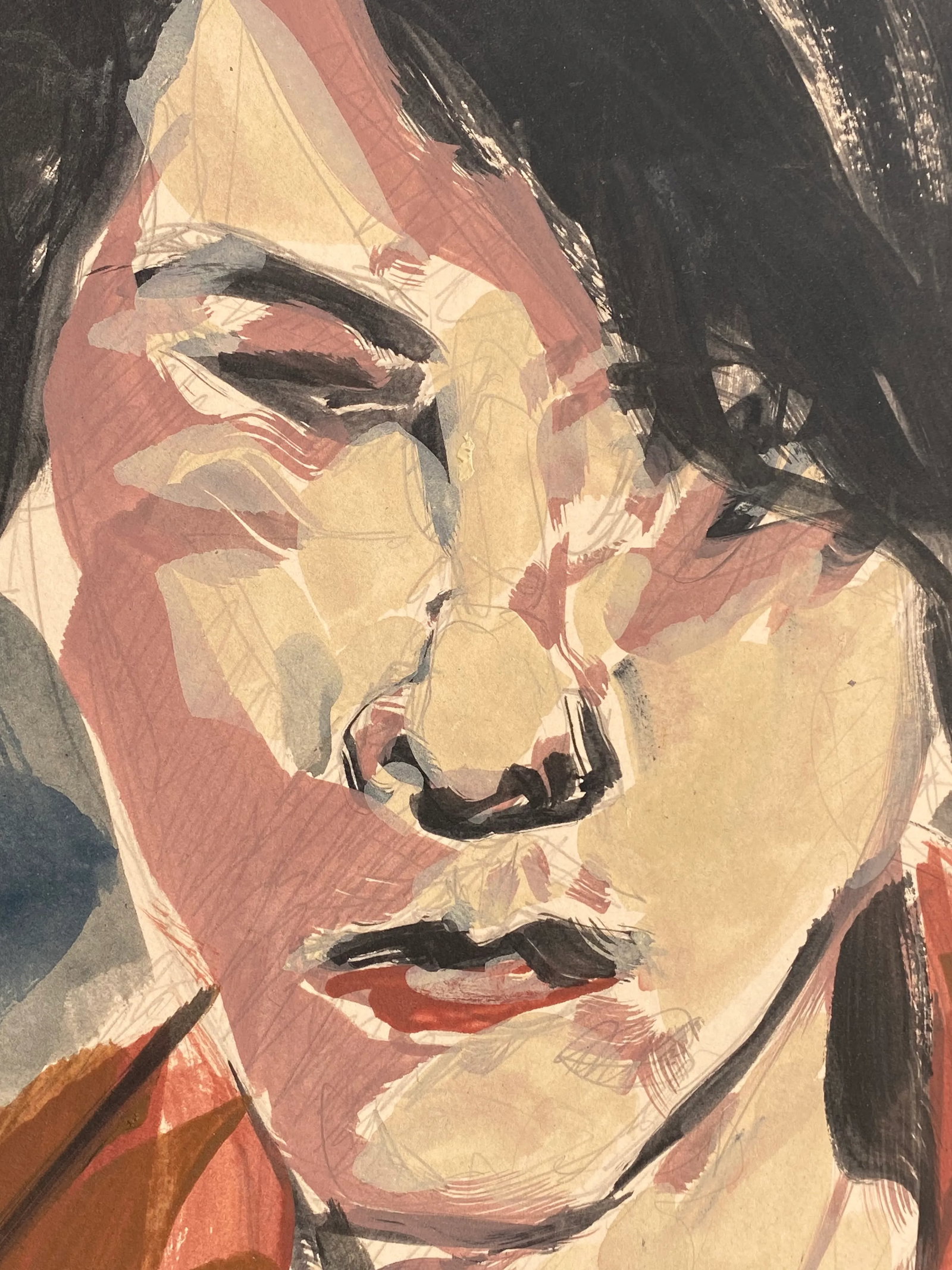 Contemporary 1980s Original Painting Portrait of Stylish Brunette Woman - 9