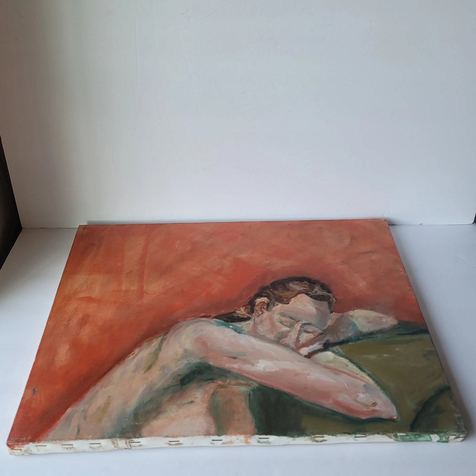 1990s Portrait Nude Woman Sleeping Oil Painting by Rosemary Rabut - 3