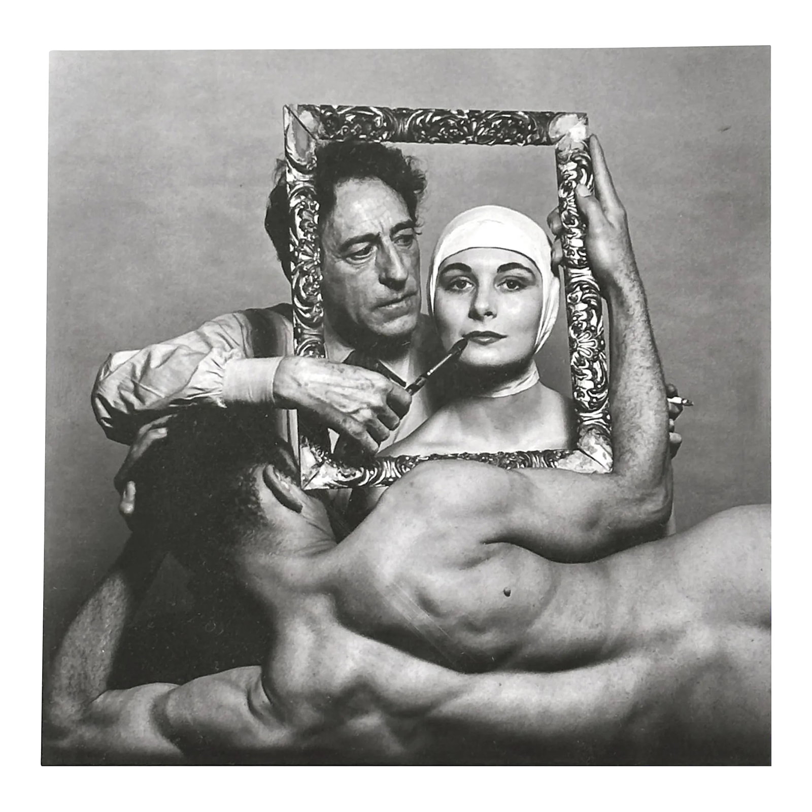 Philippe Halsman - Portrait of Jean Cocteau, Ricki Soma, and Leo Coleman, 1949 (Estate Stamped): Philippe Halsman - Portrait of Jean Cocteau, Ricki Soma, and Leo Coleman, 1949 (Estate Stamped). Printed for Magnum Photos in a limited series in 2020. 6" x 6" Fuji Crystal Archival Matte paper. Stamp