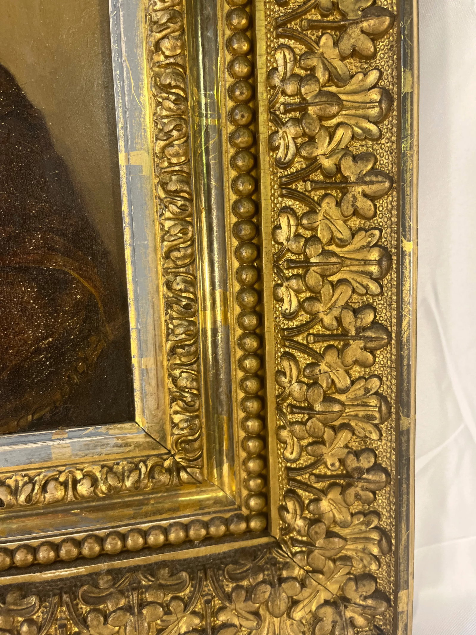 19th Century Portrait Painting of Monk on Wood in Gilt Frame - 6