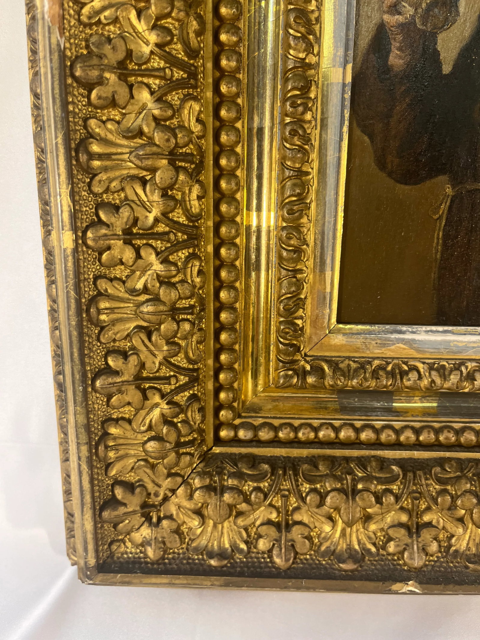 19th Century Portrait Painting of Monk on Wood in Gilt Frame - 7
