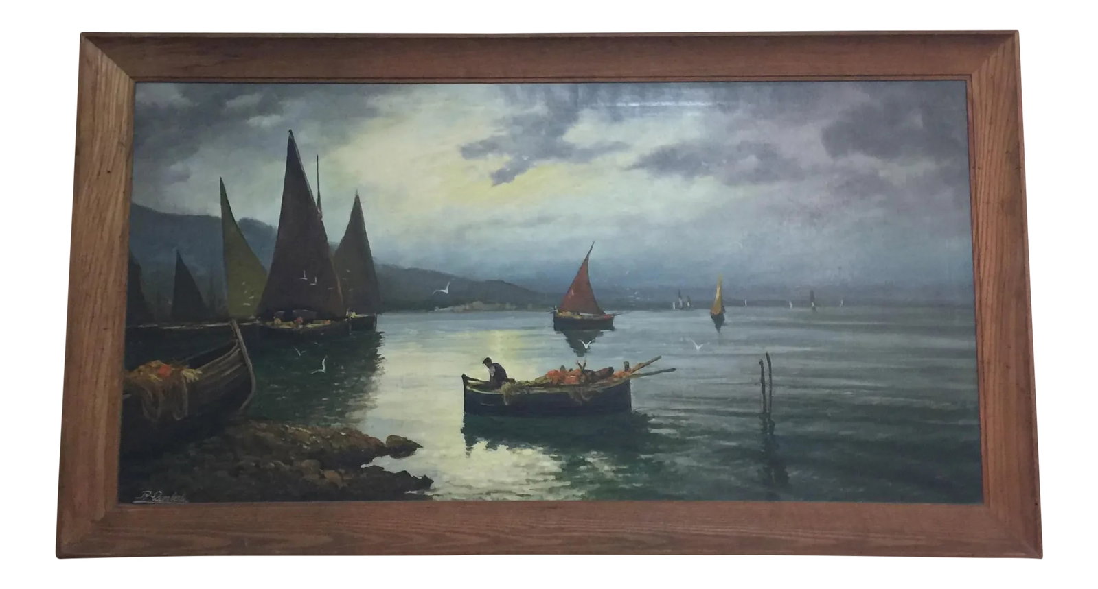 Oil Painting on Canvas Harbor Scene by Karl Kaufmann (1 of 9)