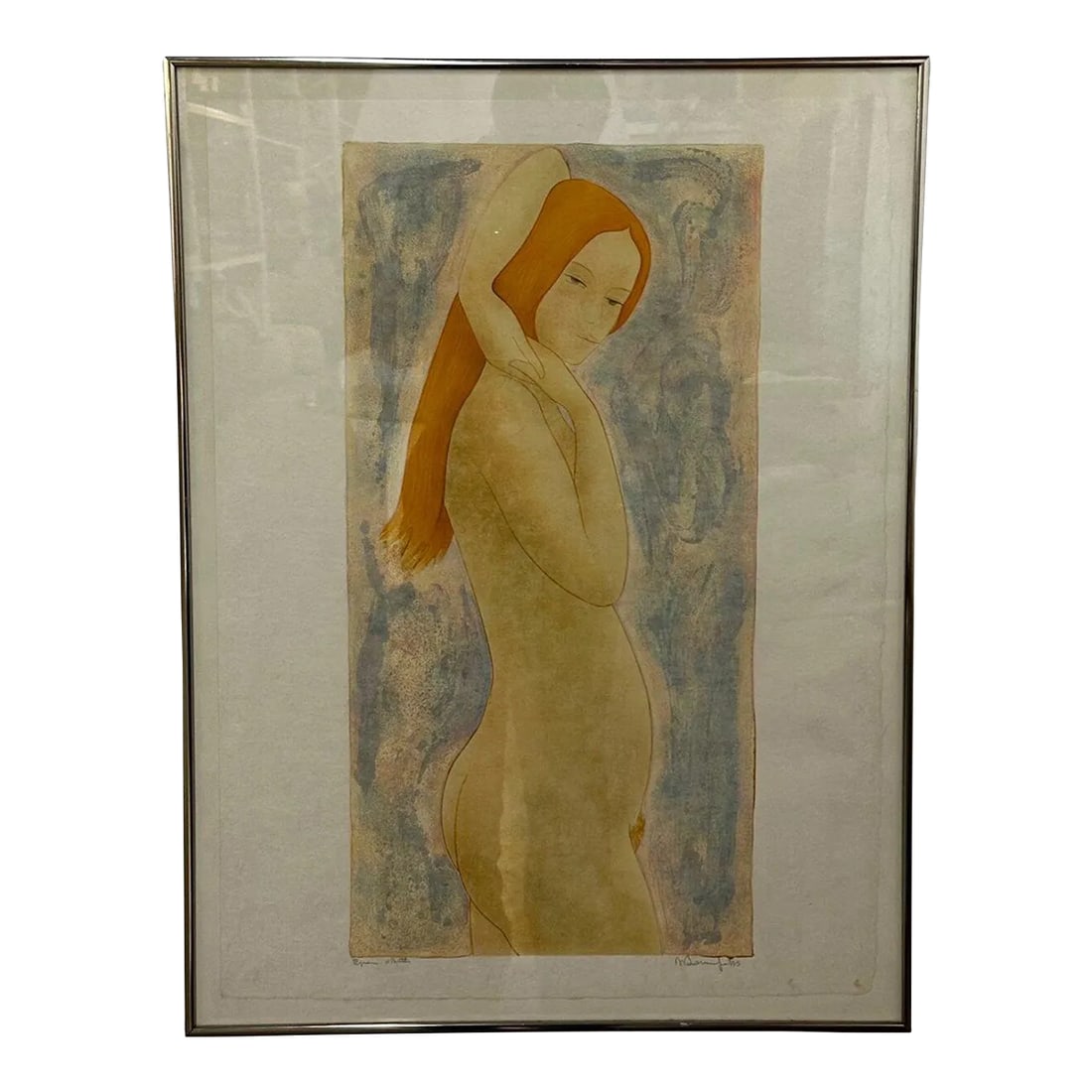 1970s Modern Nude Signed Lithograph: W24 D32 H2 Vintage signed lithograph in excellent condition. Item contents and frame are well preserved. Item is ready to hang. Condition: Alterations: Original Condition Unaltered Imperfections: