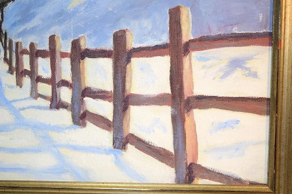 Original Vintage Impressionistic Painting of a Mountain Home Pastoral Snow Scene - 5