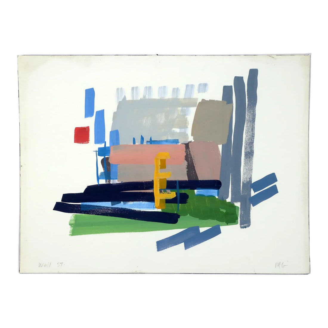 Michael Glier "Wall Street, New York, New York" Gouache on Paper (2008): A fantastic gouache on paper from 2008 by Michael Glier, a recipient of a National Endowment Fellowship in drawing and a Guggenheim Fellowship in painting. The drawing "Wall Street, New York, New