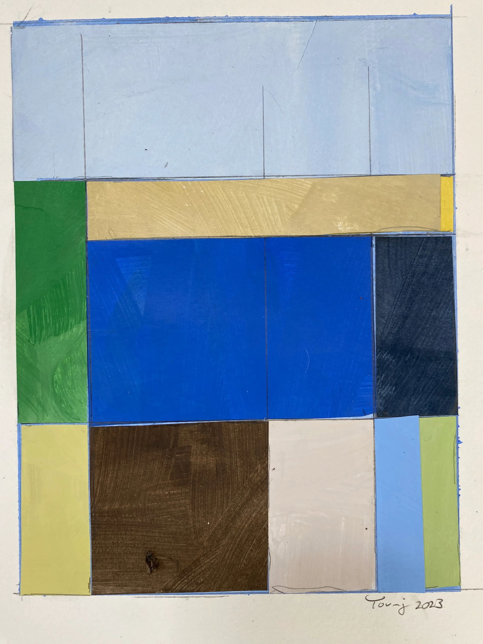 Bryan Young Original Lake Series, Abstract Landscape Collage Painting on Paper: Brighten your room with bold colors from the Lake Series. Painted paper mounted to heavy acrylic archival watercolor paper. Paper measure 9x12 inches. Piece ships unframed. Condition: Imperfections: N