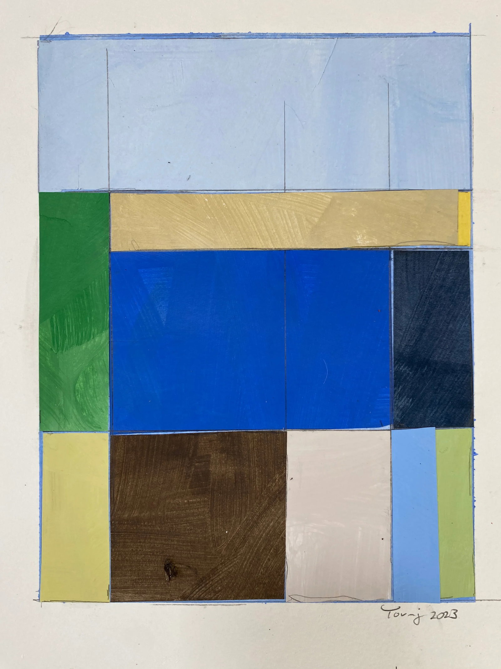 Bryan Young Original Lake Series, Abstract Landscape Collage Painting on Paper - 2