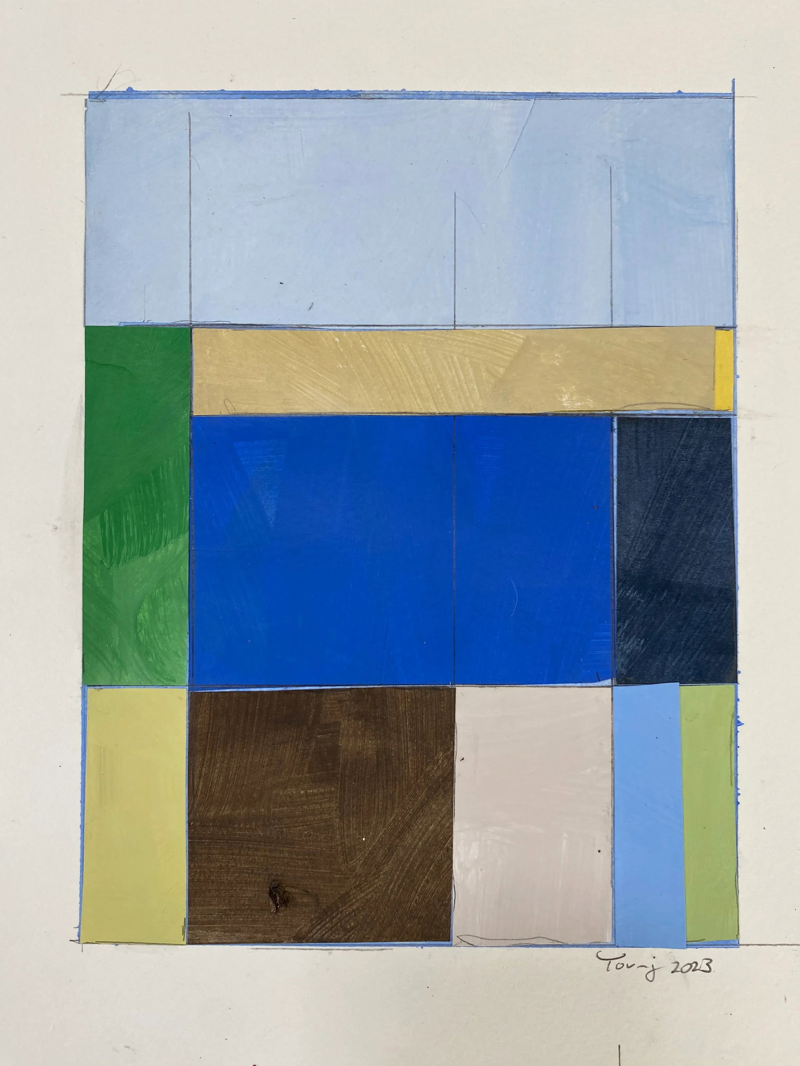 Bryan Young Original Lake Series, Abstract Landscape Collage Painting on Paper - 3