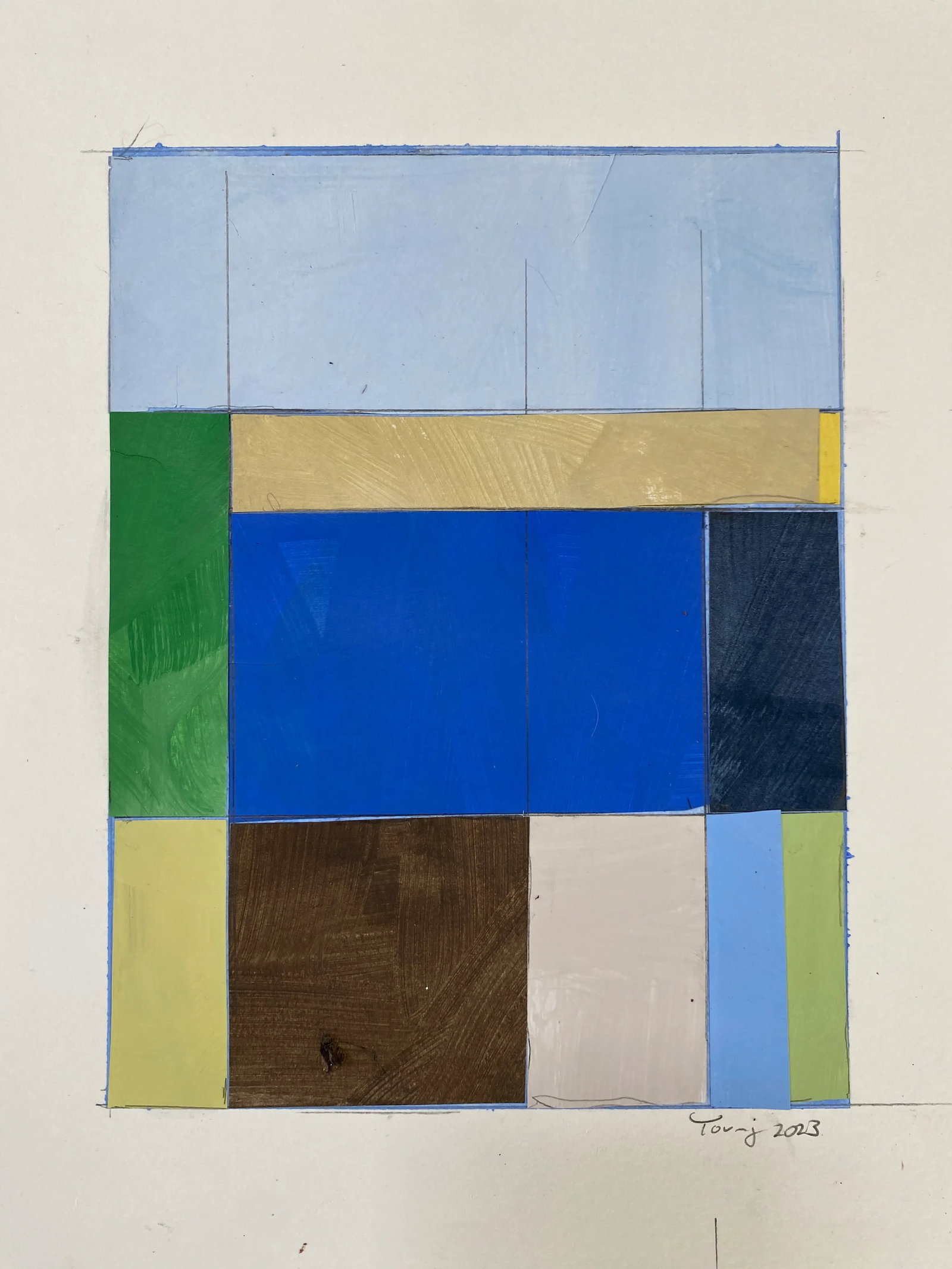 Bryan Young Original Lake Series, Abstract Landscape Collage Painting on Paper - 4