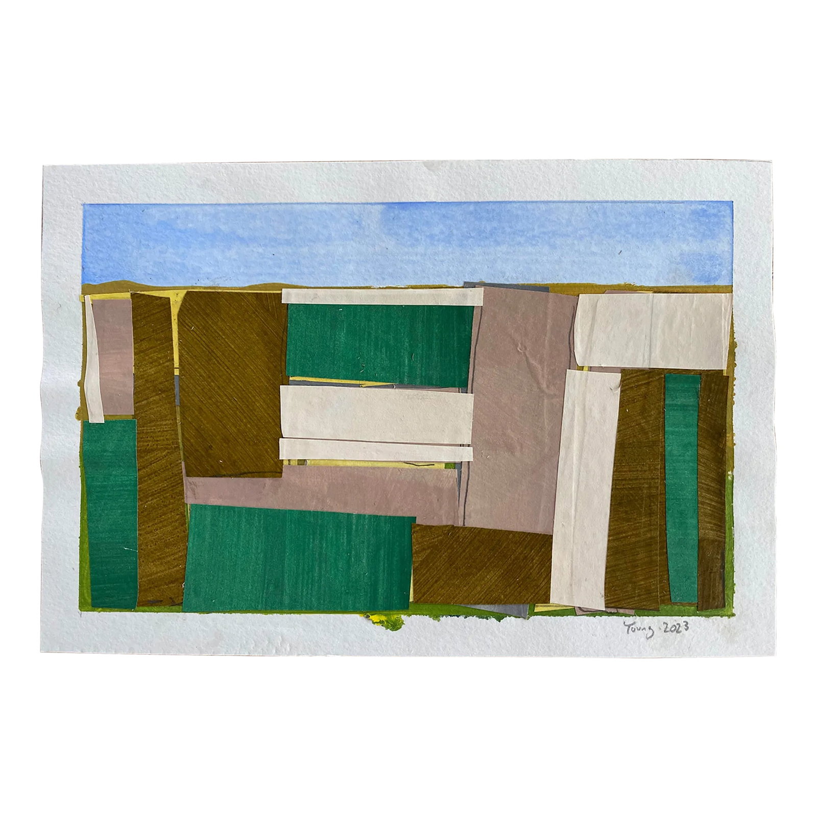 Lake Series, Maquette Landscape Original Painting by Bryan Young: Brighten your room with bold colors from the Lake Series. Painted paper mounted to heavy acrylic archival watercolor paper. Paper measure 6x9 inches. Image size is 5x8 inches. Piece ships unframed. Co