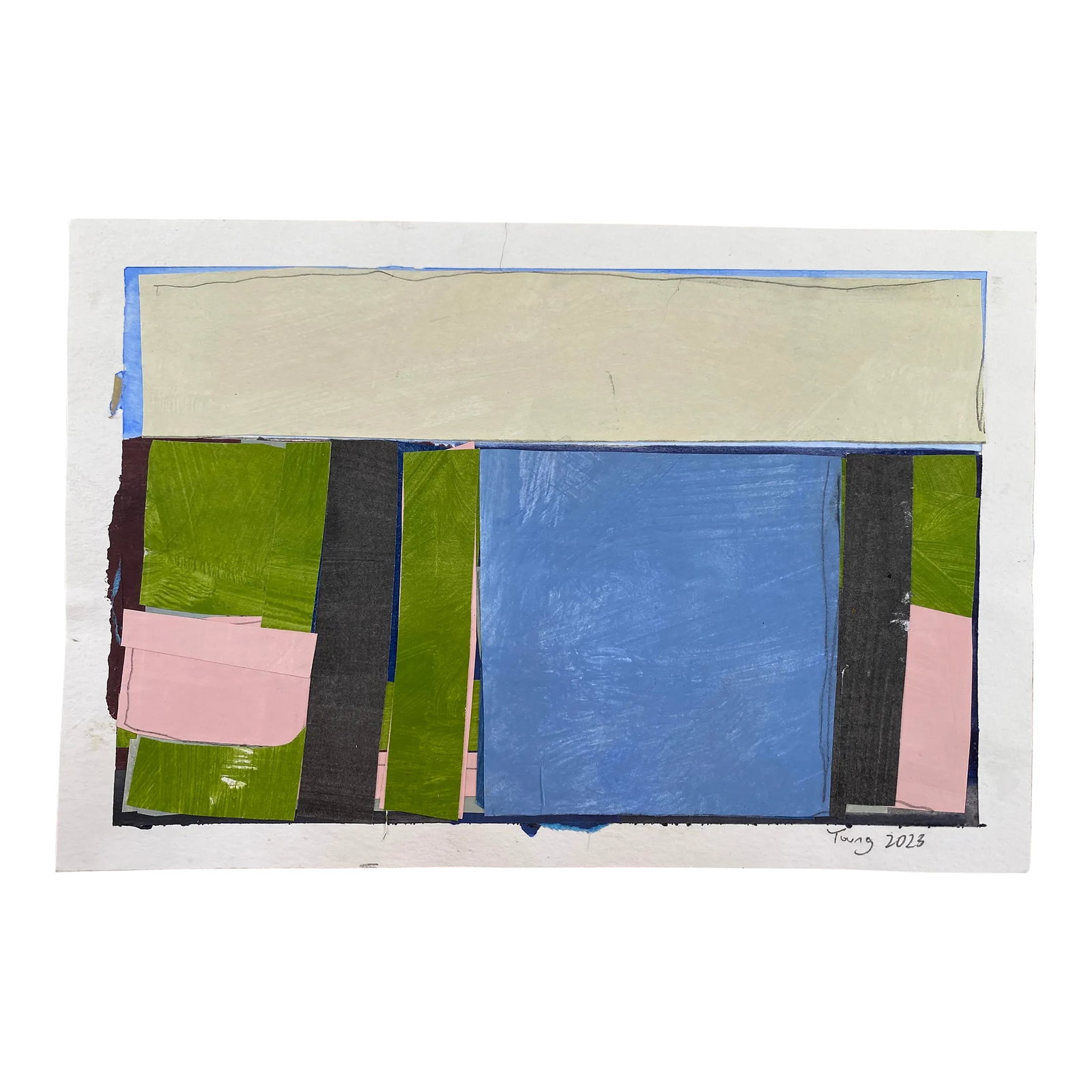 Bryan Young Original Abstract Landscape Painting from The Lake Series, Maquette: Brighten your room with bold colors from the Lake Series. Painted paper mounted to heavy acrylic archival watercolor paper. Paper measure 6x9 inches. Image measures 5x8 inches. Piece ships unframed. C