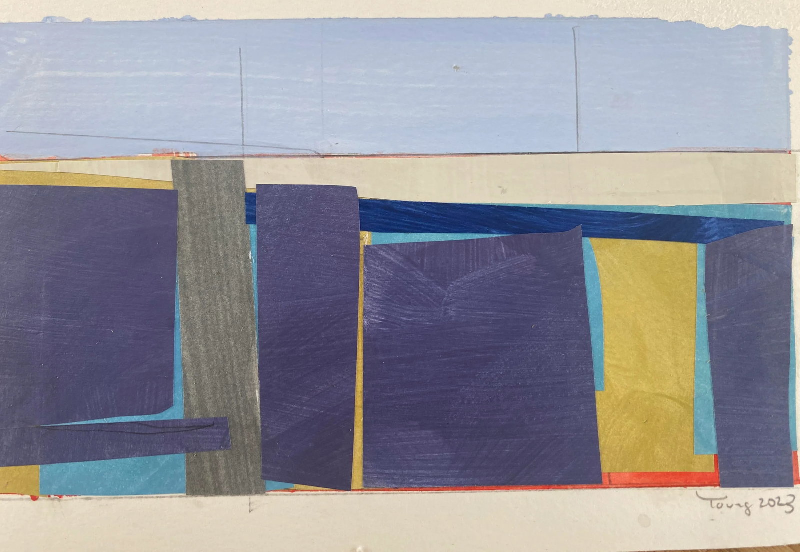 Original Lake Series Abstract Landscape Maquette Painting on Paper by Bryan Young - 2